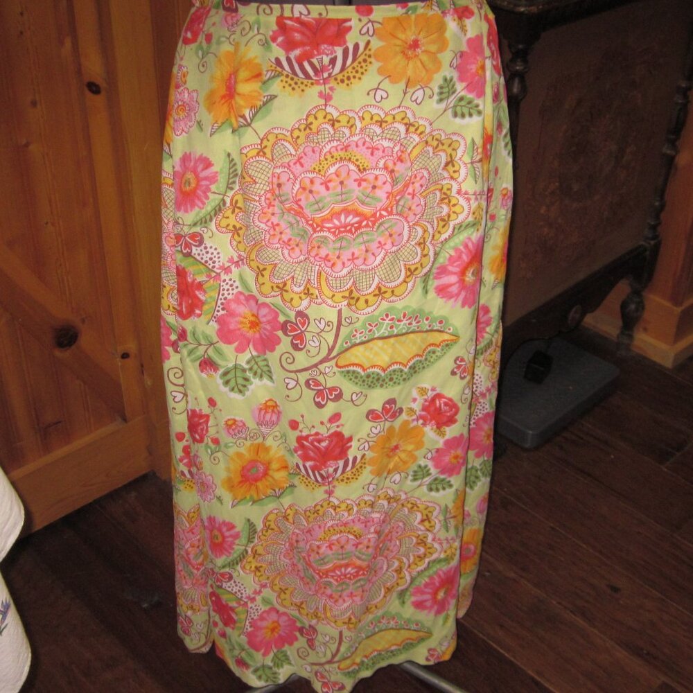 Oilily Colorful Floral Maxi Skirt - Pink, Orange, Green